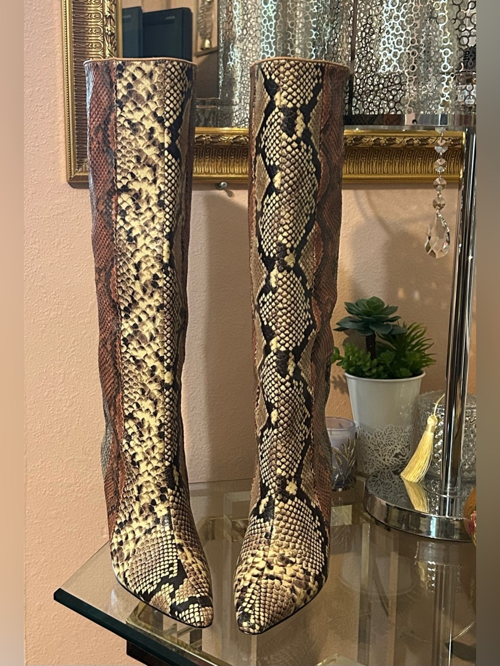 Cynthia Rowley Multi-Color Snake Embossed Patchwork Leather Wedge Boot Size 8.5 - Picture 6 of 16